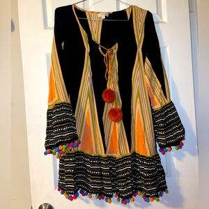 Velzera Size M Colorful Bohemian Dress with Pom Pom Details